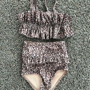 Kortni Jeane Kids Swim Bikini - Black and Cream Leopard Print